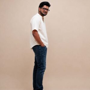 Ivory Mandarin Collar Essential T-Shirt