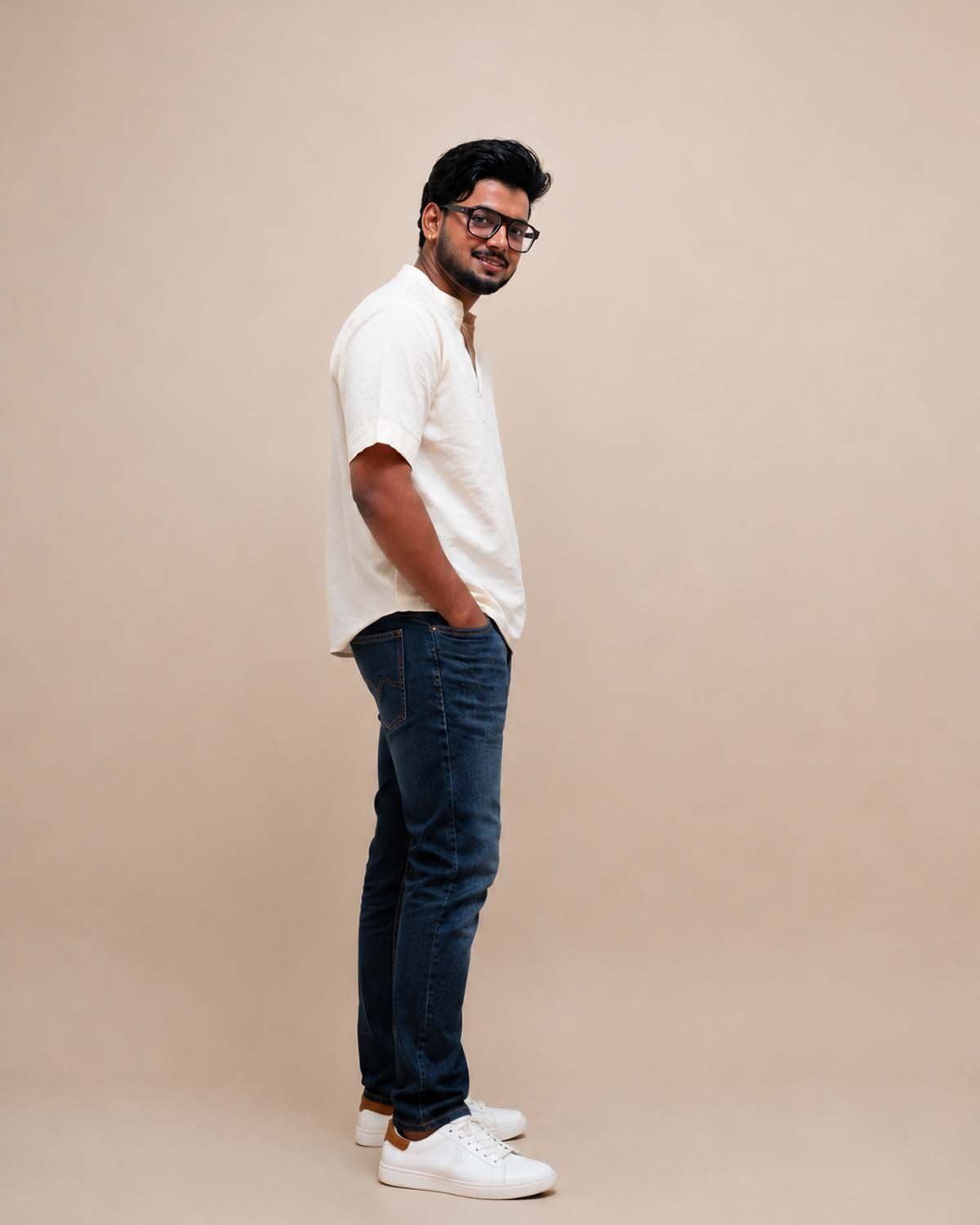 Ivory Mandarin Collar Essential T-Shirt