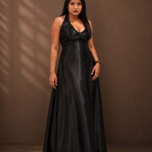 Midnight Satin Halter Gown for Women