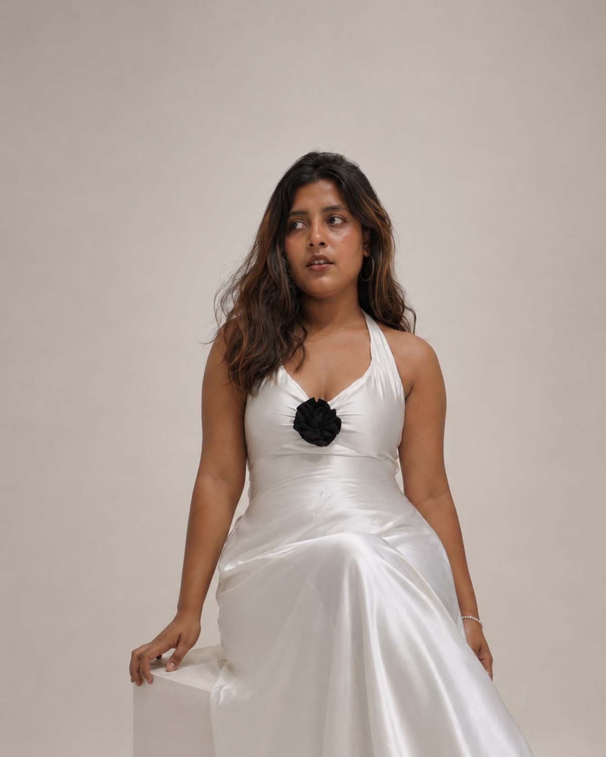 Ivory Satin Rose Halter Gown - Image 2