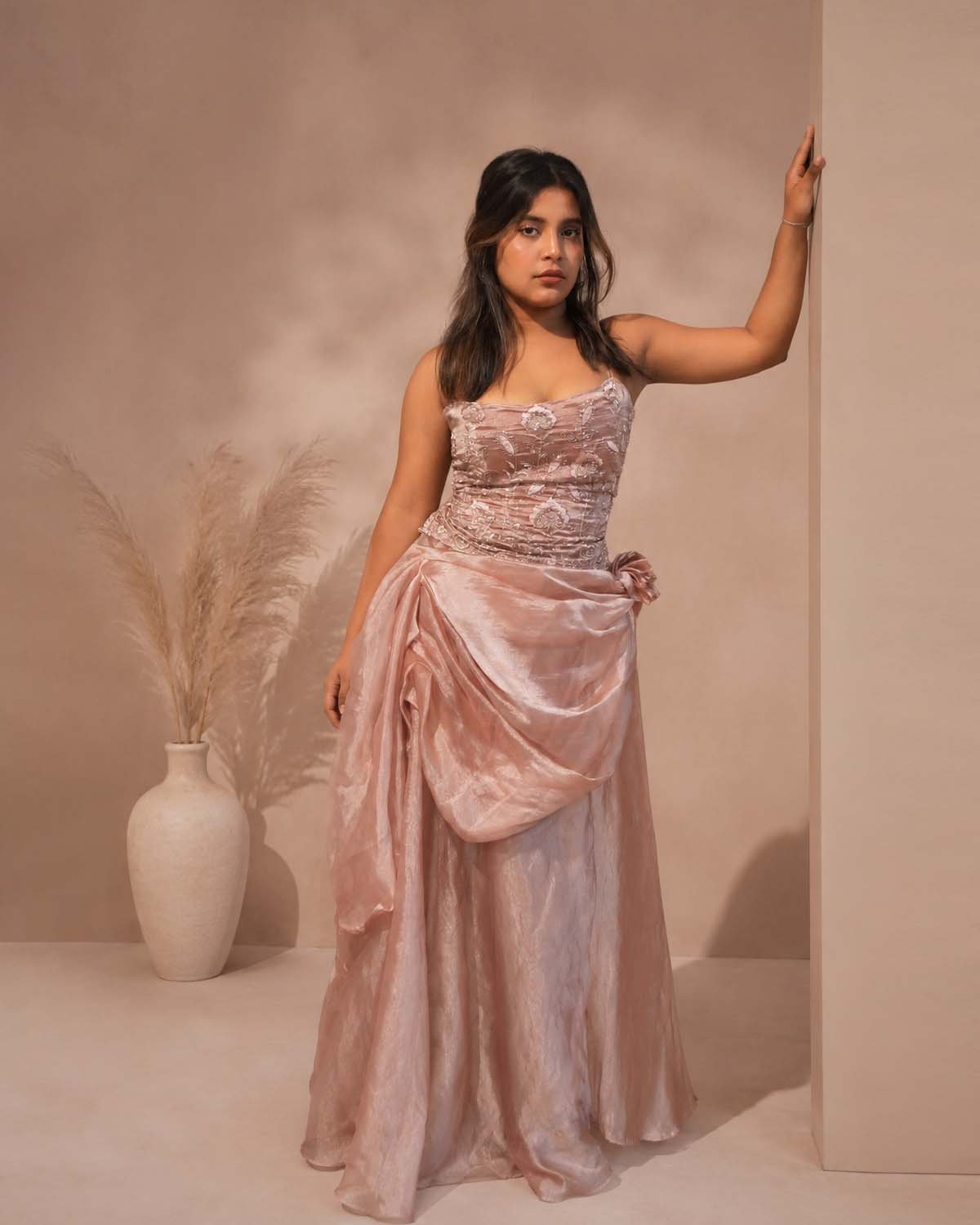 Rose Draped Satin Couture Gown