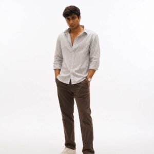 Ivory Beige Striped Casual Shirt