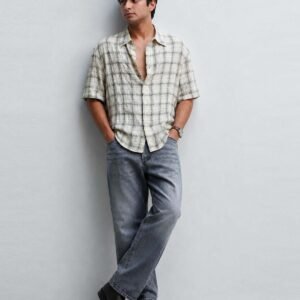 Sage Beige Plaid Resort Shirt