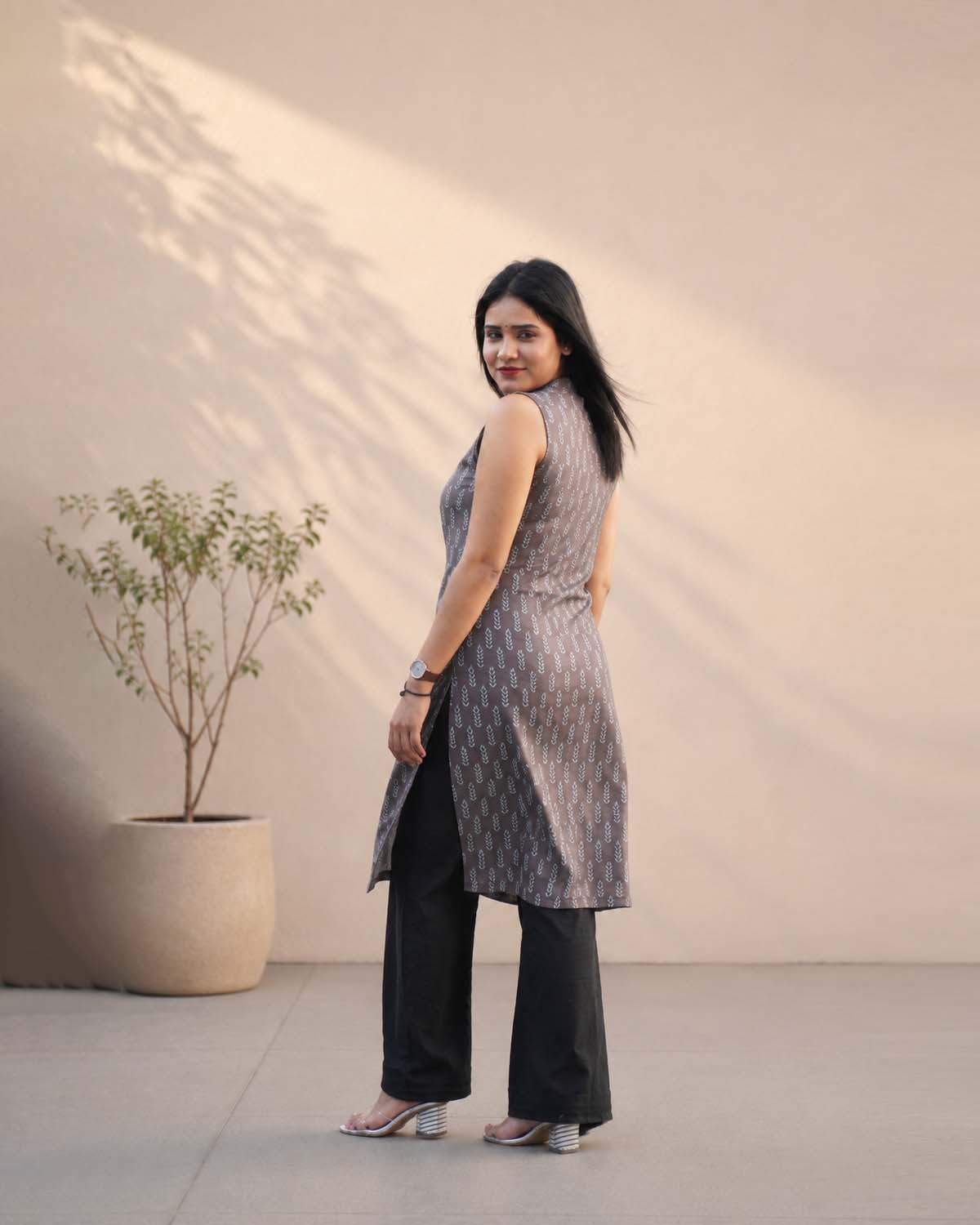Charcoal Grey Printed Kurta Co-Ord Set