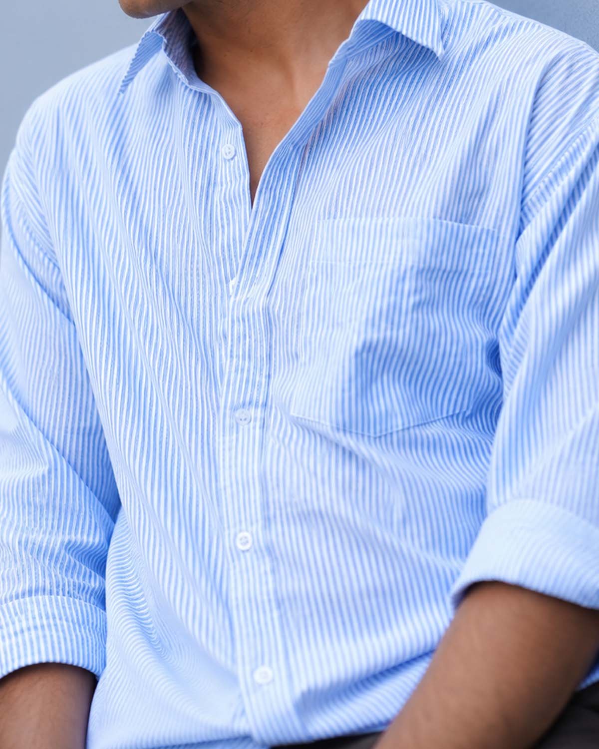 Azure Stripe Linen Shirt - Image 3