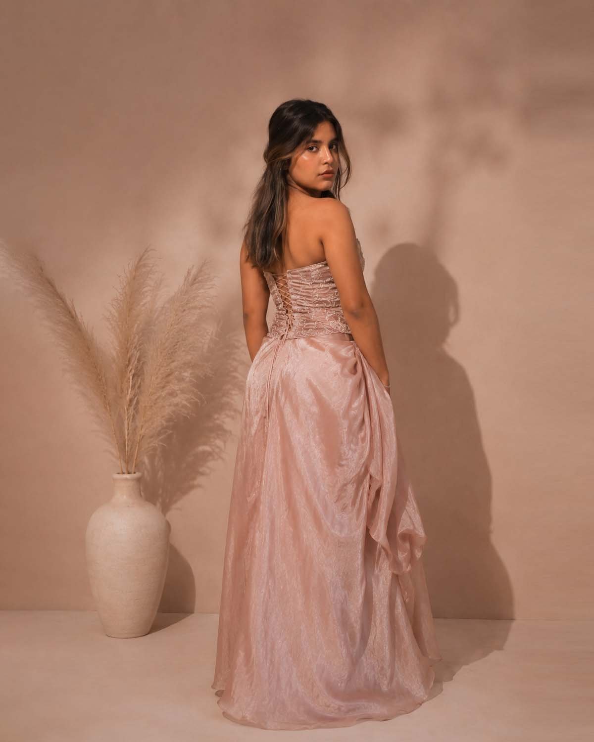 Rose Draped Satin Couture Gown - Image 2