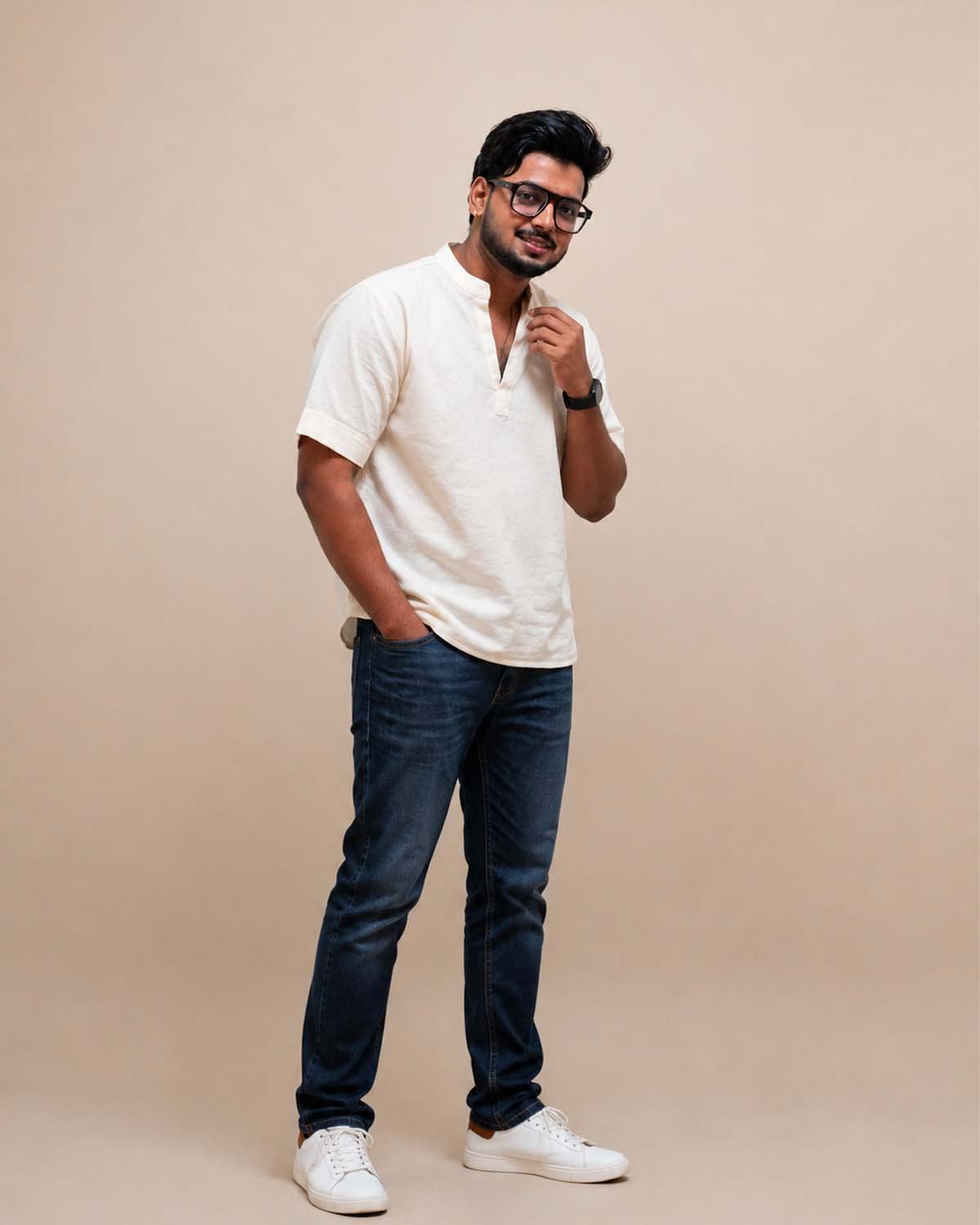 Ivory Mandarin Collar Essential T-Shirt - Image 6