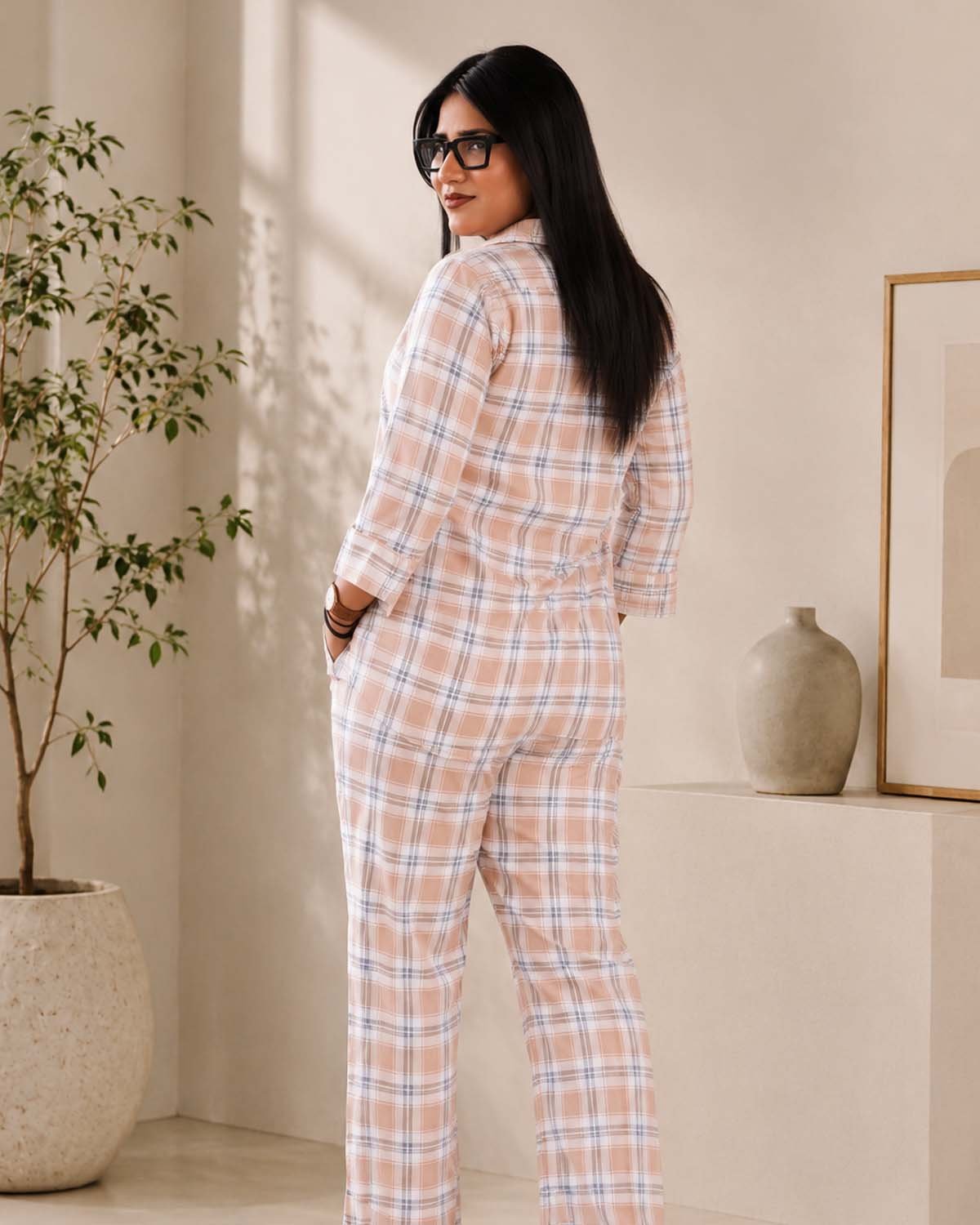 Sage Beige Plaid Co-Ord Set - Image 2