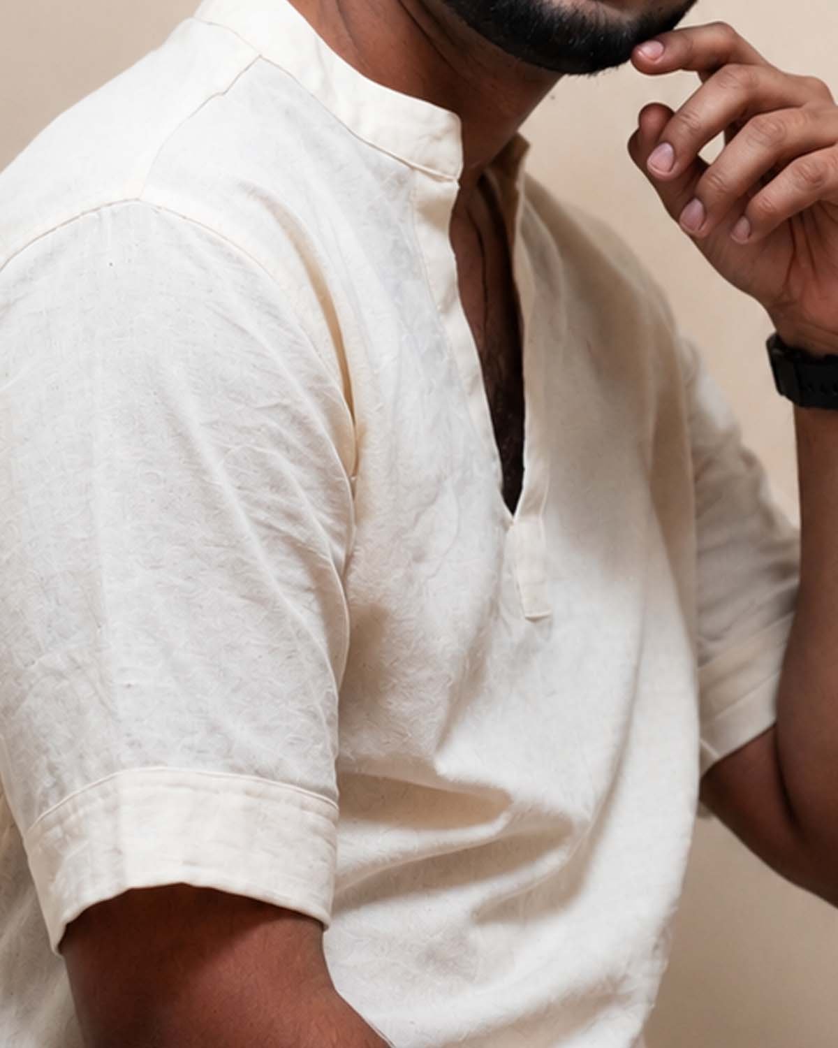 Ivory Mandarin Collar Essential T-Shirt - Image 4