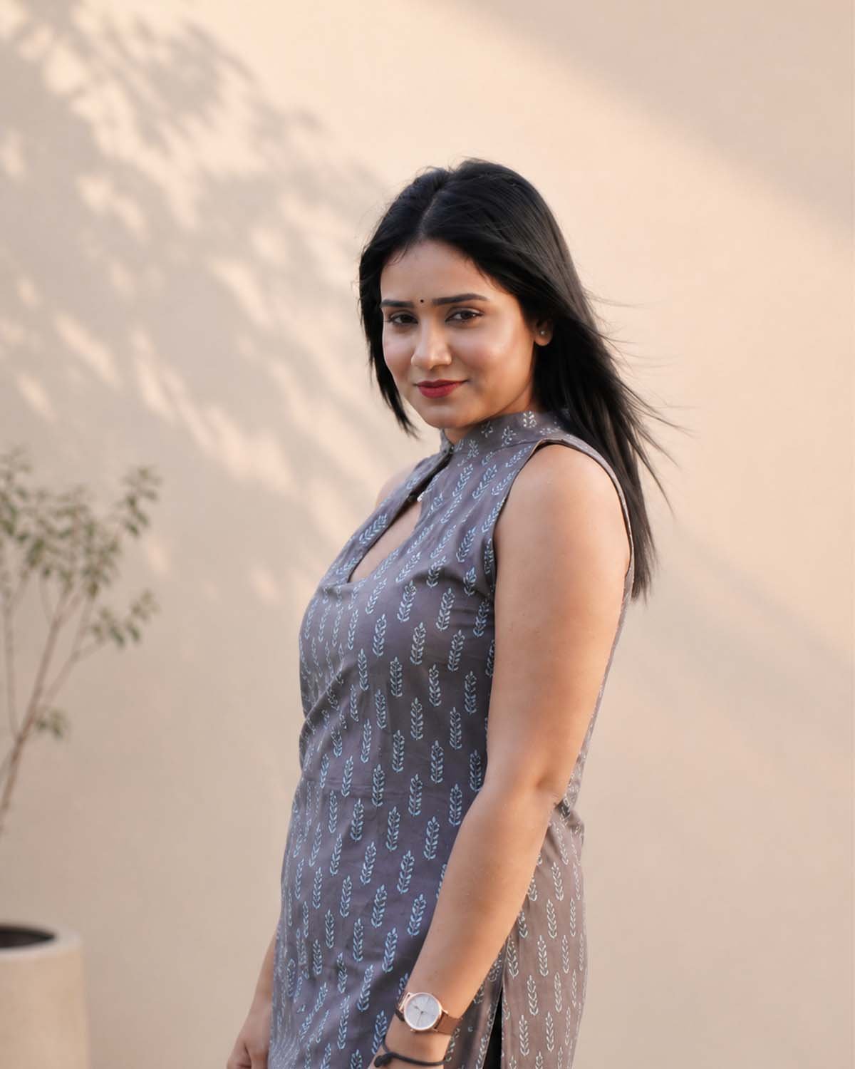 Charcoal Grey Printed Kurta Co-Ord Set - Image 4