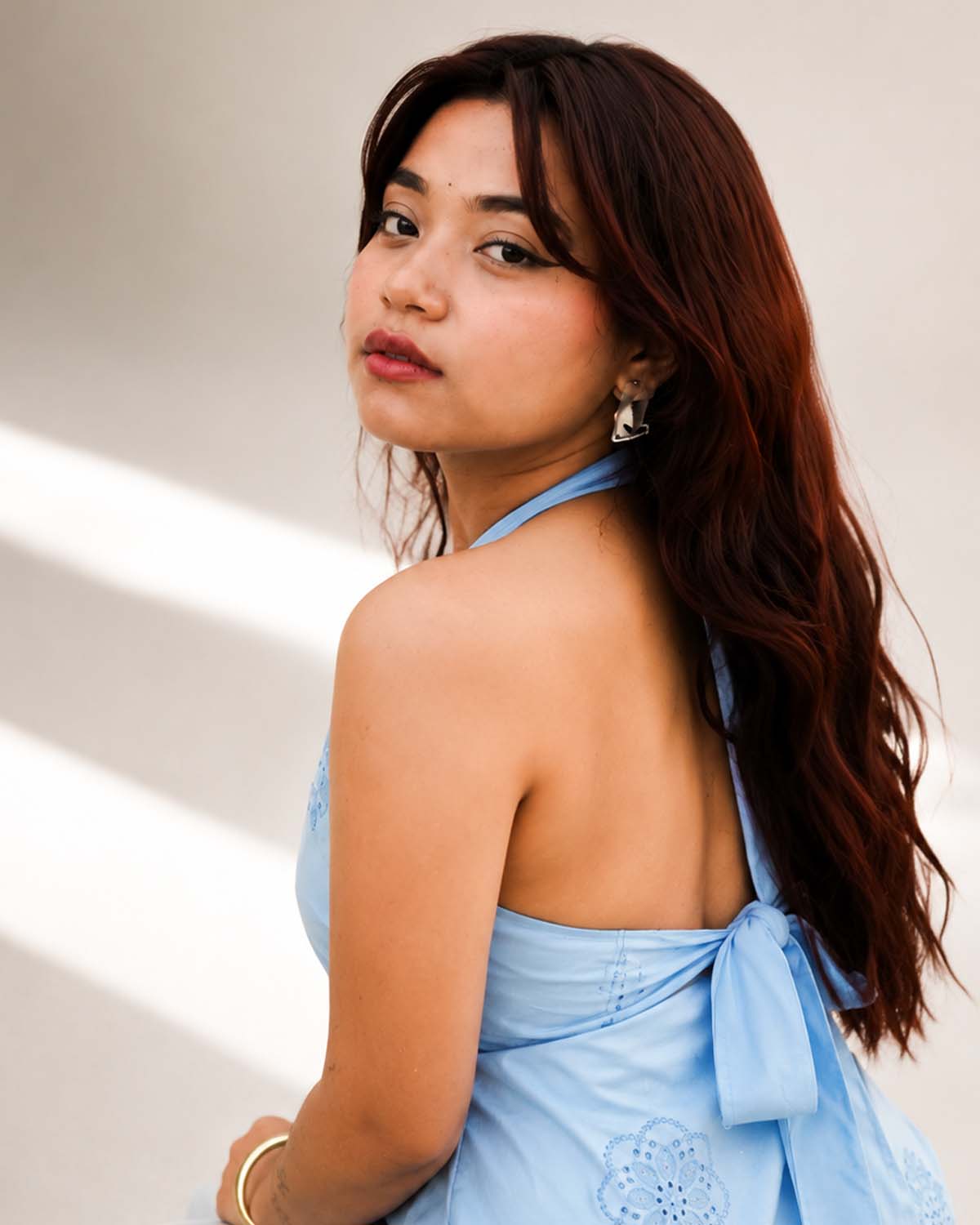 Powder Blue Embroidered Halter Kurti - Image 4