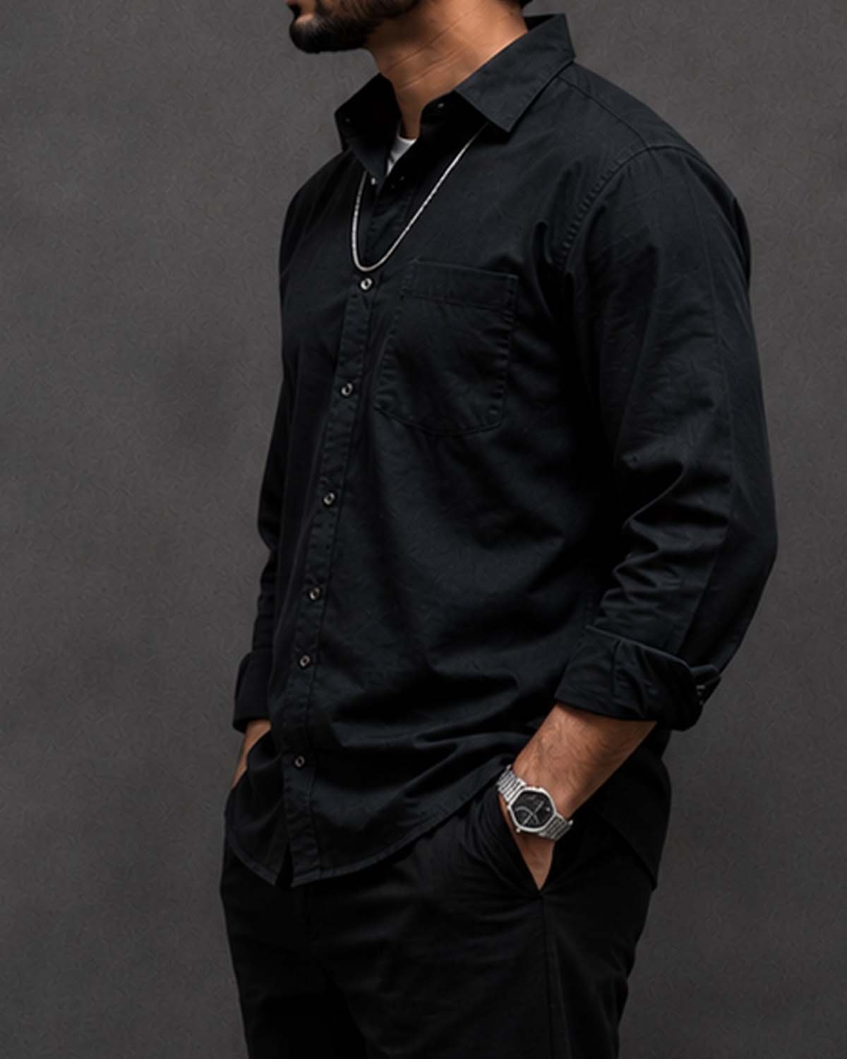 Obsidian Black Luxury Casual Shirt - Image 4