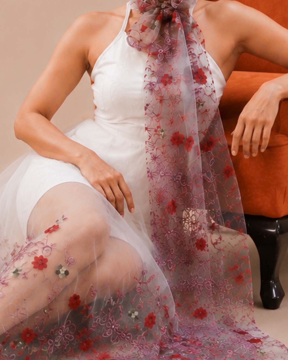 Ivory Bloom Embroidered Halter Dress - Image 4