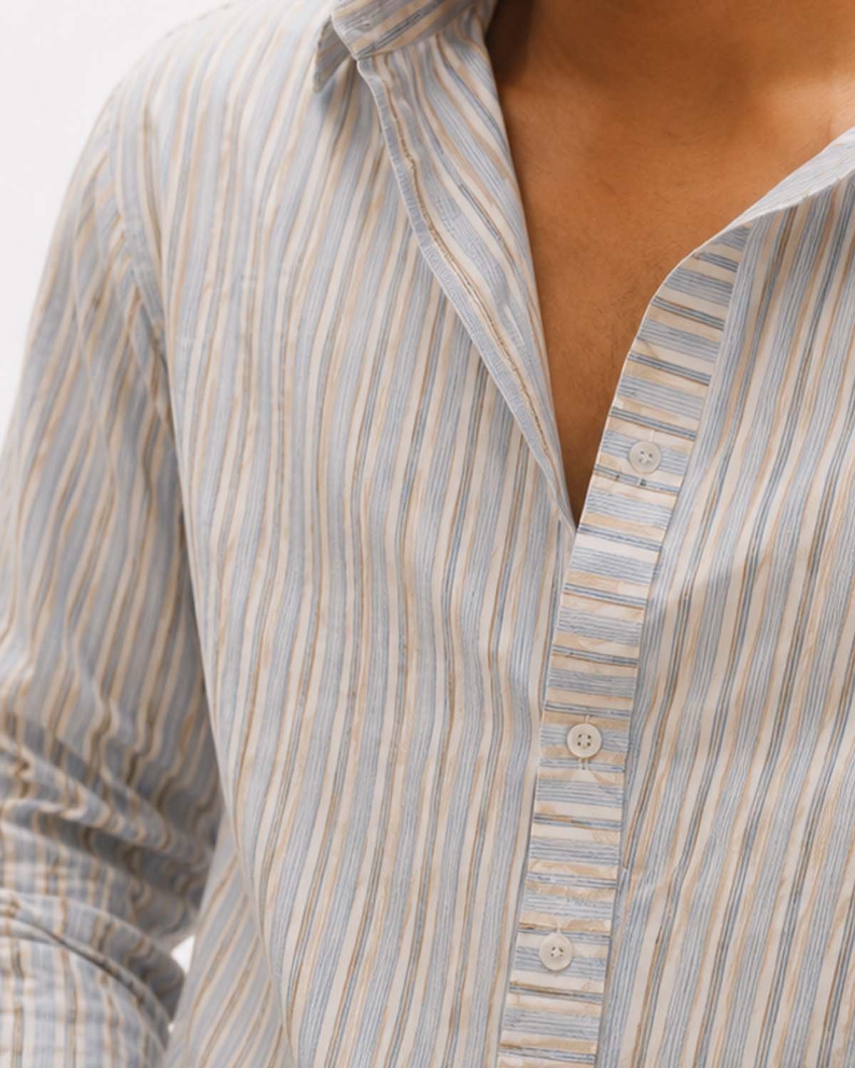 Ivory Beige Striped Casual Shirt - Image 5