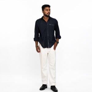 Midnight Navy Contrast Casual Shirt for Men