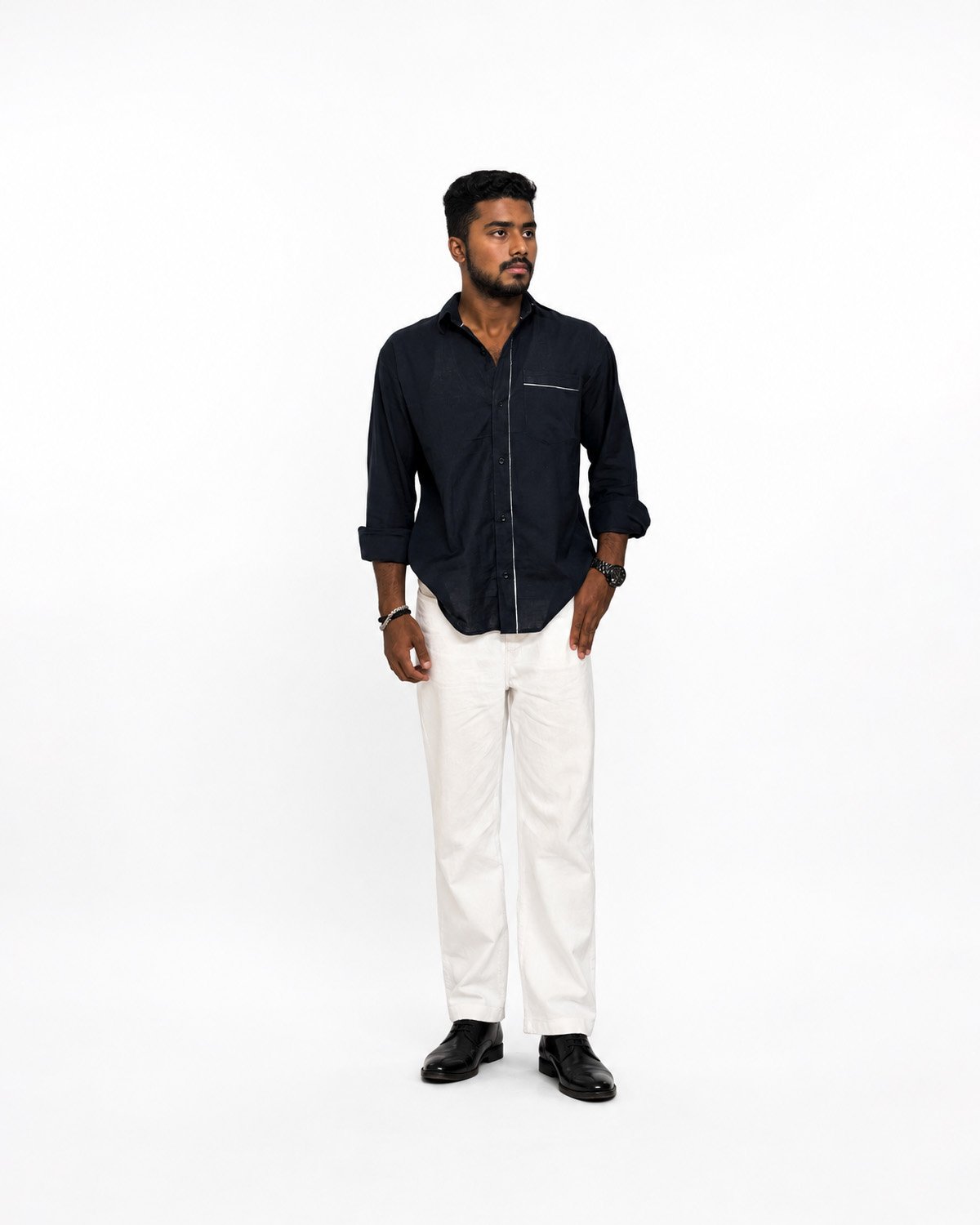 Midnight Navy Contrast Casual Shirt for Men