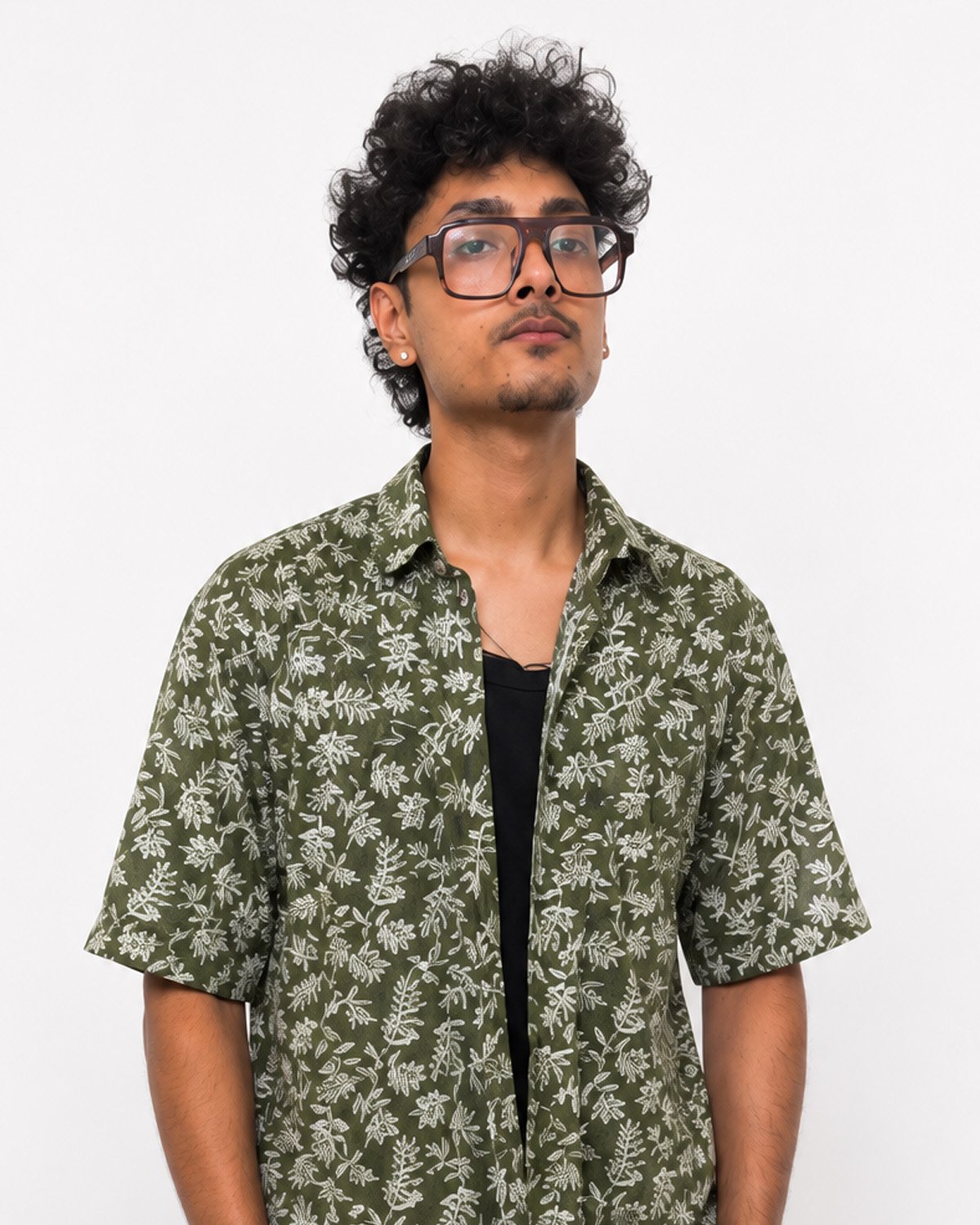 Olive Botanical Resort Shirt for Men - Image 2