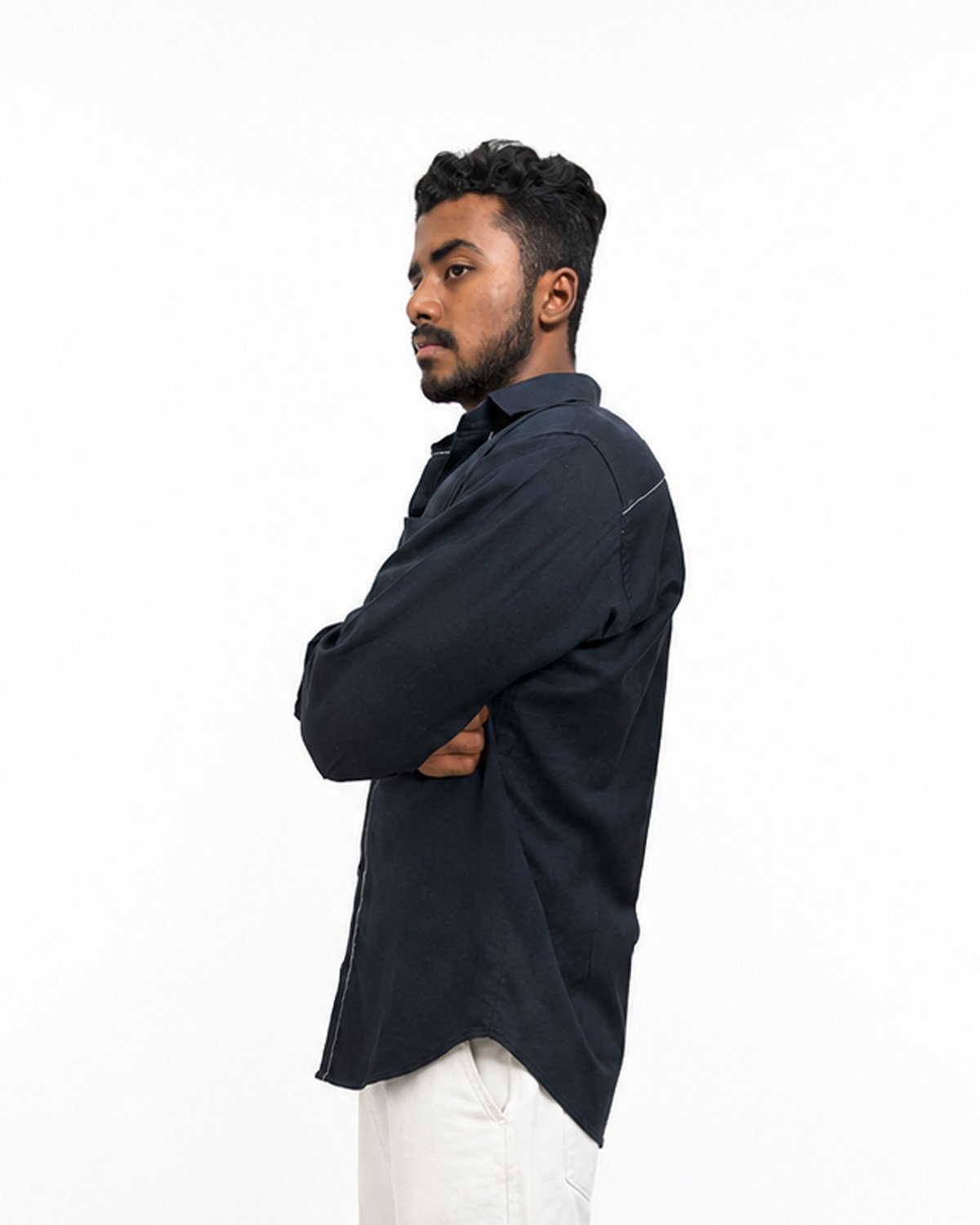 Midnight Navy Contrast Casual Shirt for Men - Image 5