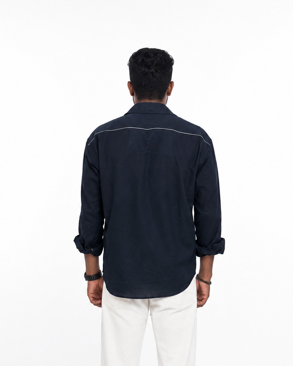 Midnight Navy Contrast Casual Shirt for Men - Image 2