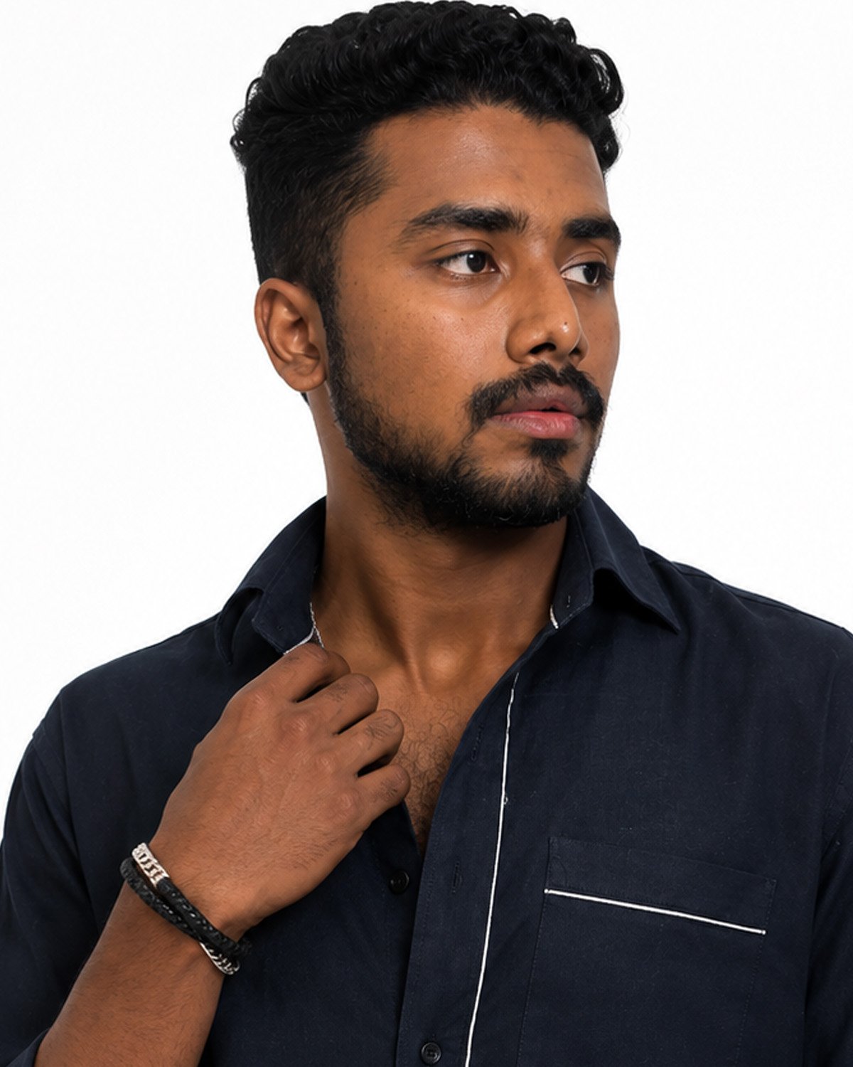 Midnight Navy Contrast Casual Shirt for Men - Image 4