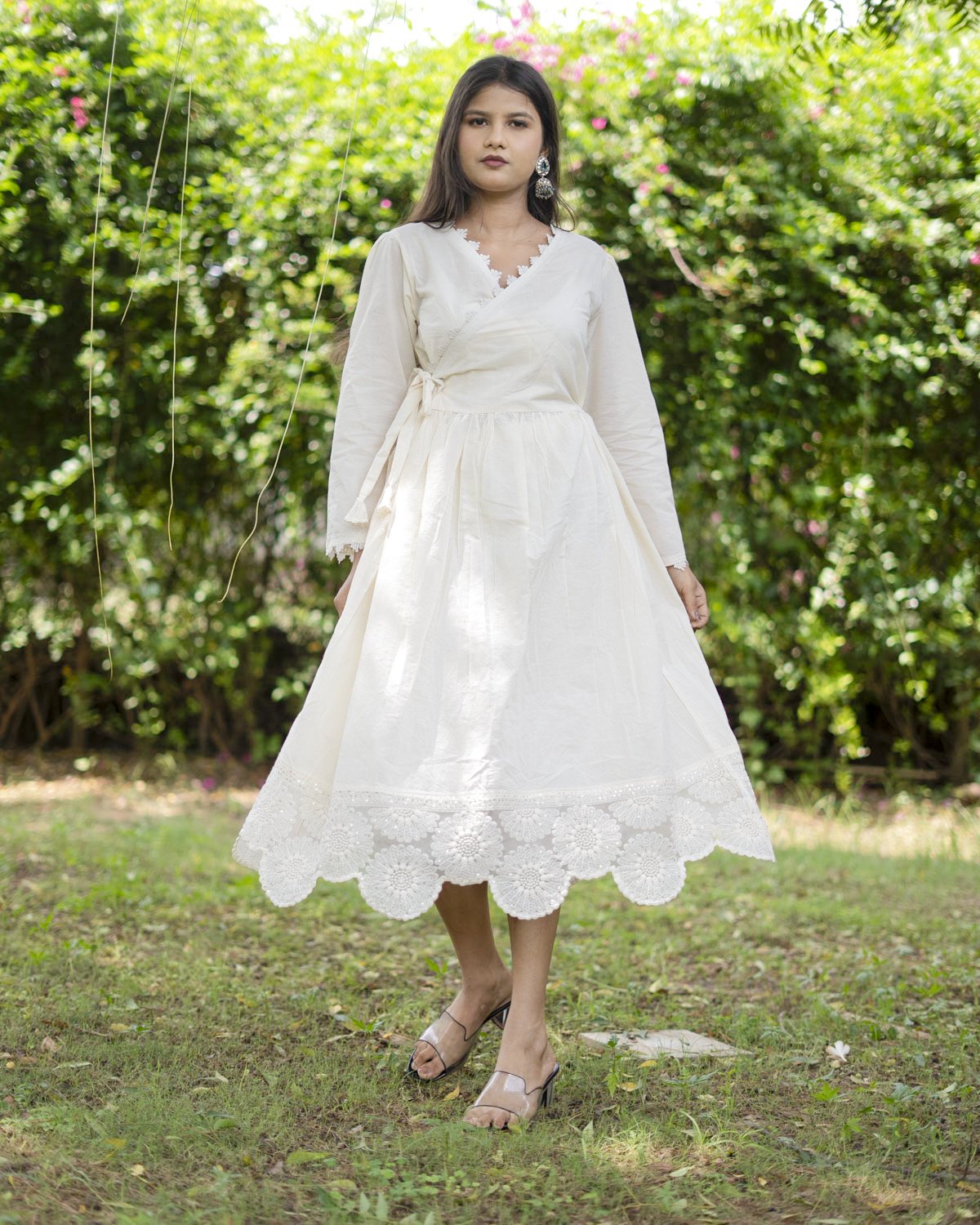 Cream Cotton Flex Dress for Women