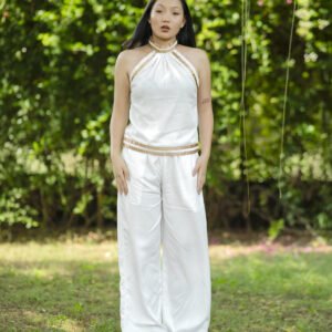 White Tari Sharten Cotton Co-Ord Set for Women