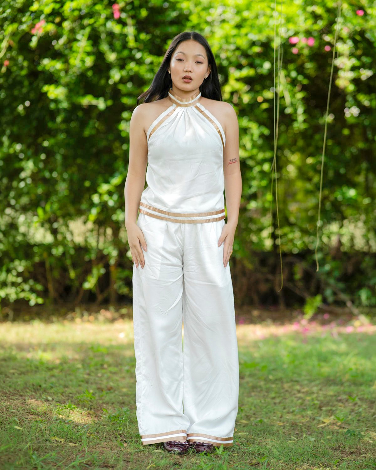 White Tari Sharten Cotton Co-Ord Set for Women