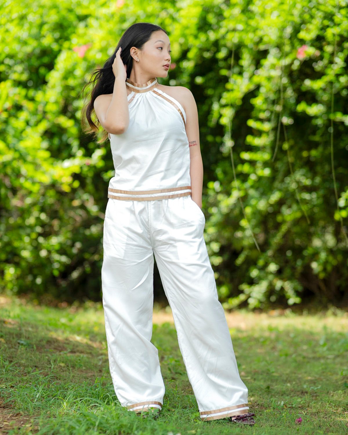 White Tari Sharten Cotton Co-Ord Set for Women - Image 2